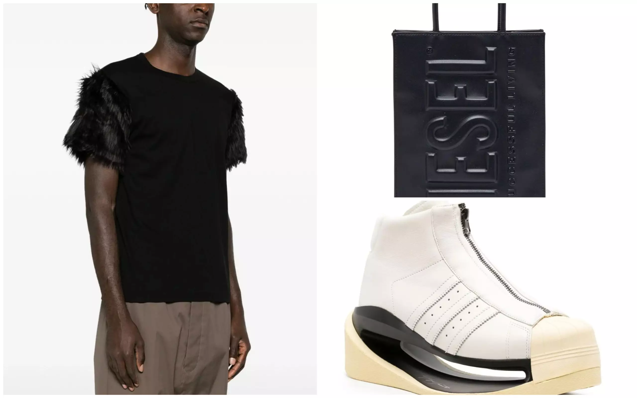 Находки недели: футболка с рукавами из меха, сумка-тоут и ботинки Y-3 с футуристической подошвой