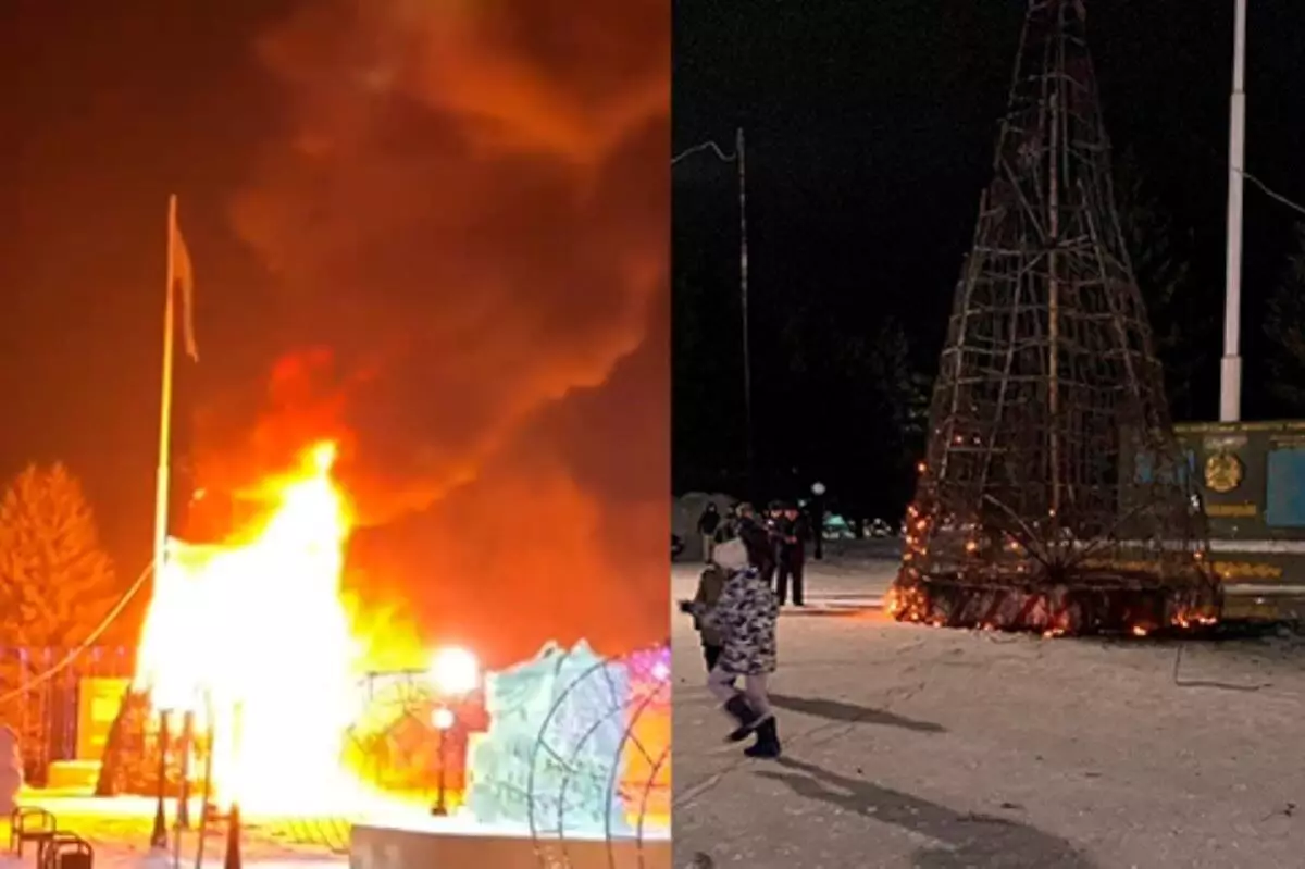 Новогодняя елка сгорела дотла на центральной площади села в СКО (ВИДЕО)