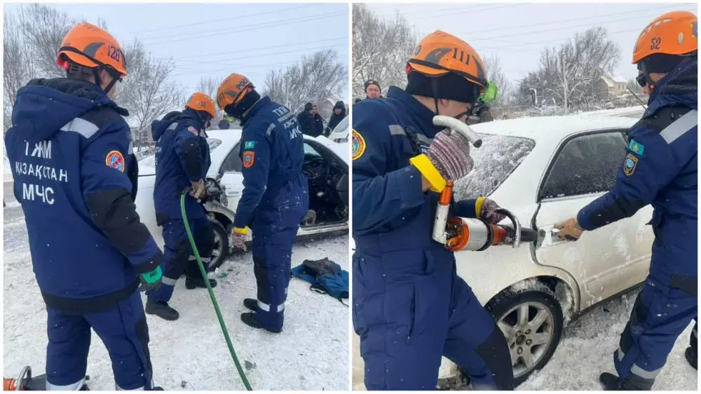 Трех человек зажало в автомобиле из-за ДТП в Алматинской области