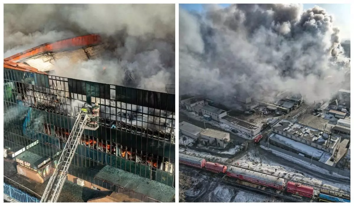 Пожар на крупнейшем вещевом рынке Семея потушен