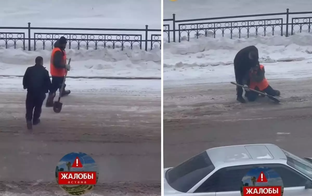 Астана тұрғыны жол бойында көше тазалаушыға қол көтерді (ВИДЕО)