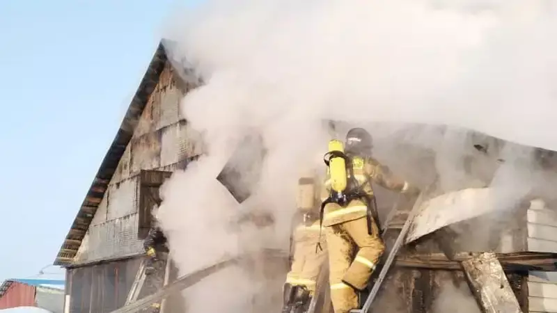 Три газовых баллона успели вытащить спасатели во время пожара в Кокшетау