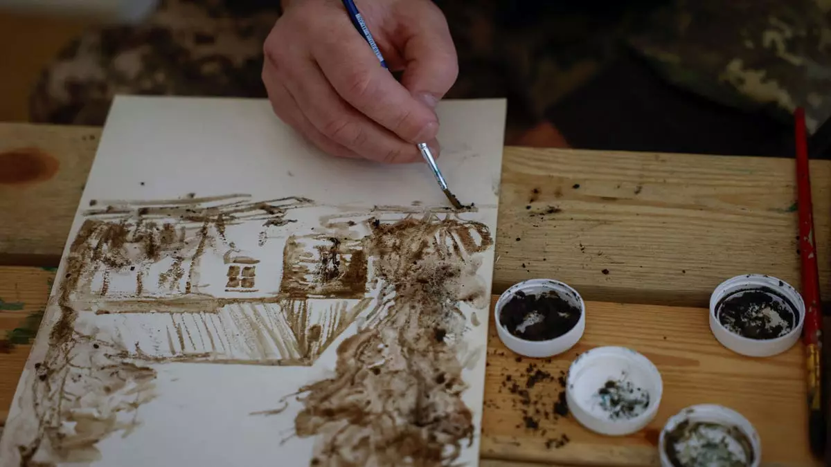 Украинский художник, ставший солдатом, рисует природу и войну грязью и пеплом с передовой.