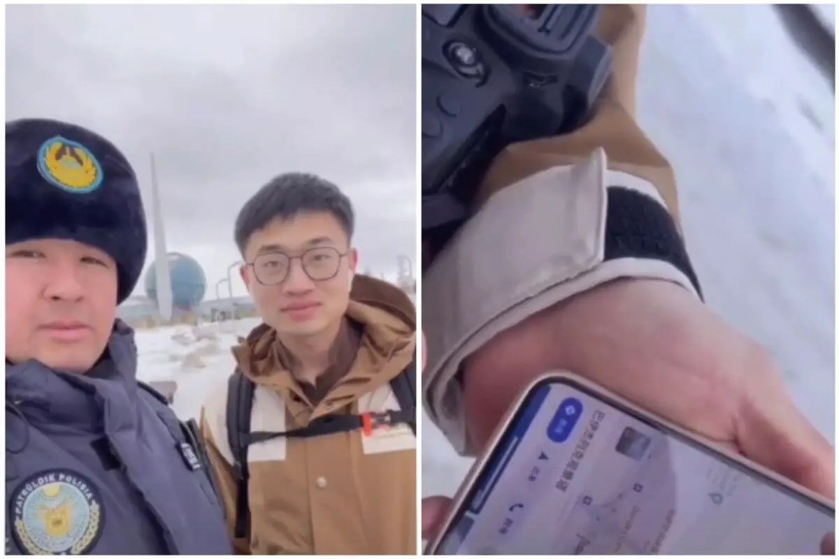 Казахстанский полицейский удивил туриста из Китая (ВИДЕО)