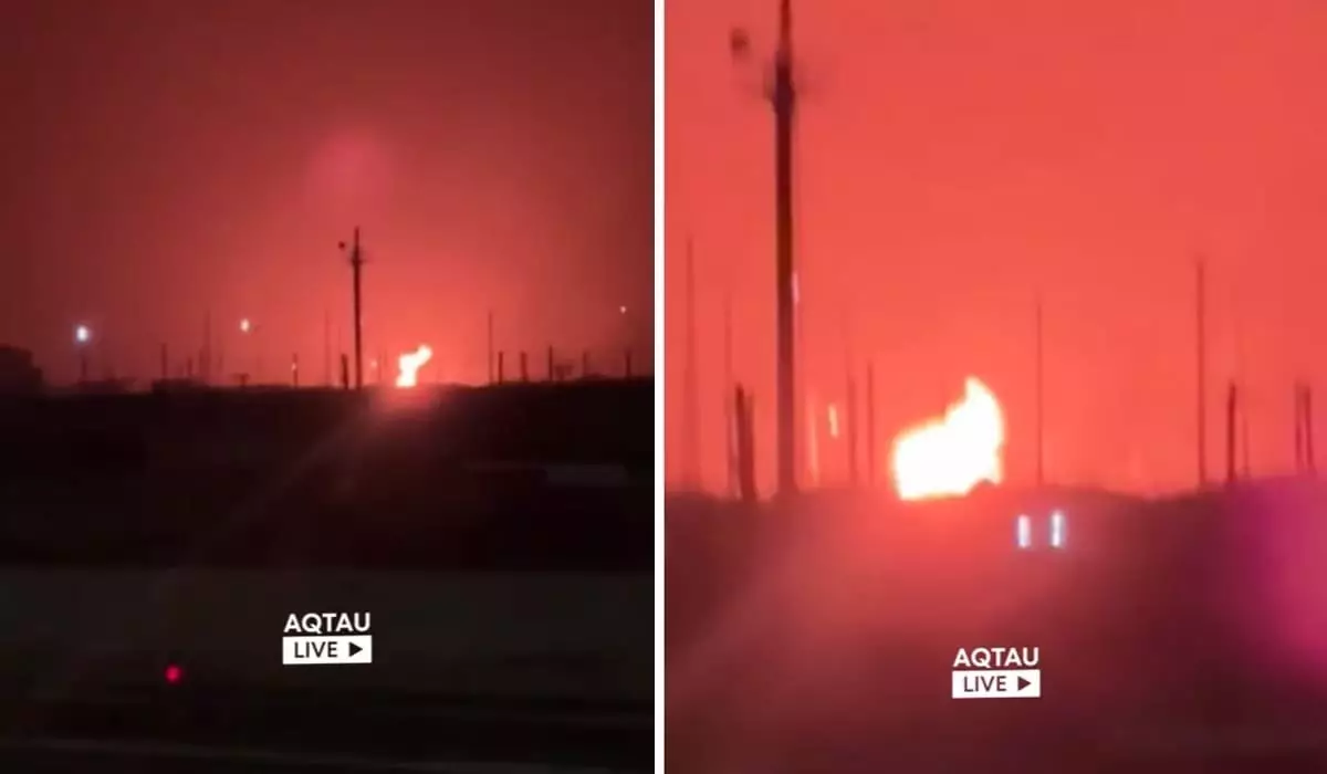 Очевидцы сняли на видео крупный пожар на газопроводе в Мангистау