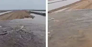 Талые воды подтопили дорогу в Актюбинской области