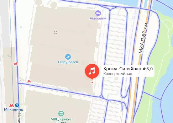«Яндекс» удалил панораму концертного зала «Крокус Сити Холл» со своей карты
