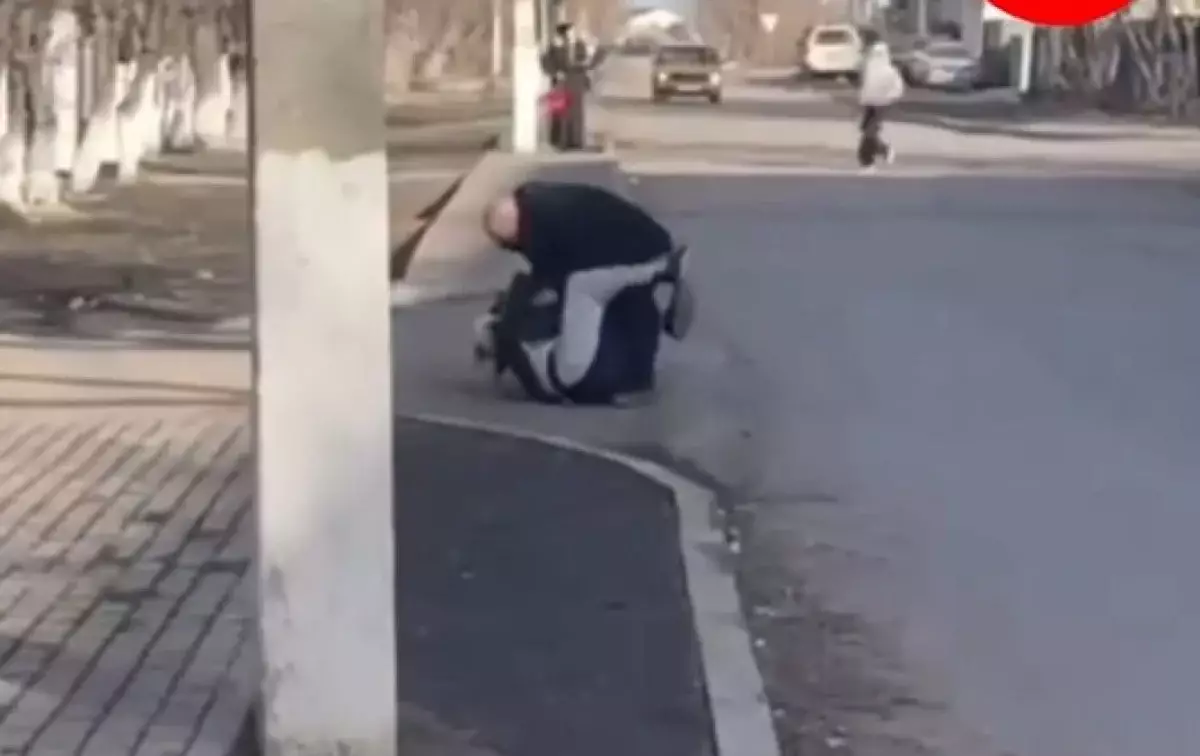 Мужчина волочил женщину за волосы в Караганде на глазах у детей - видео