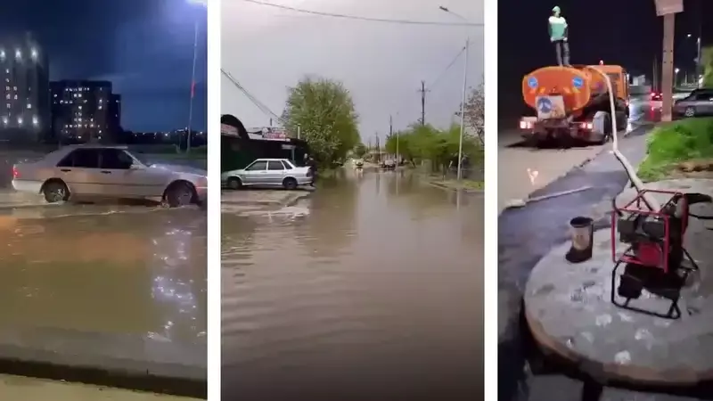 Улицы Шымкента затопило после сильных дождей
