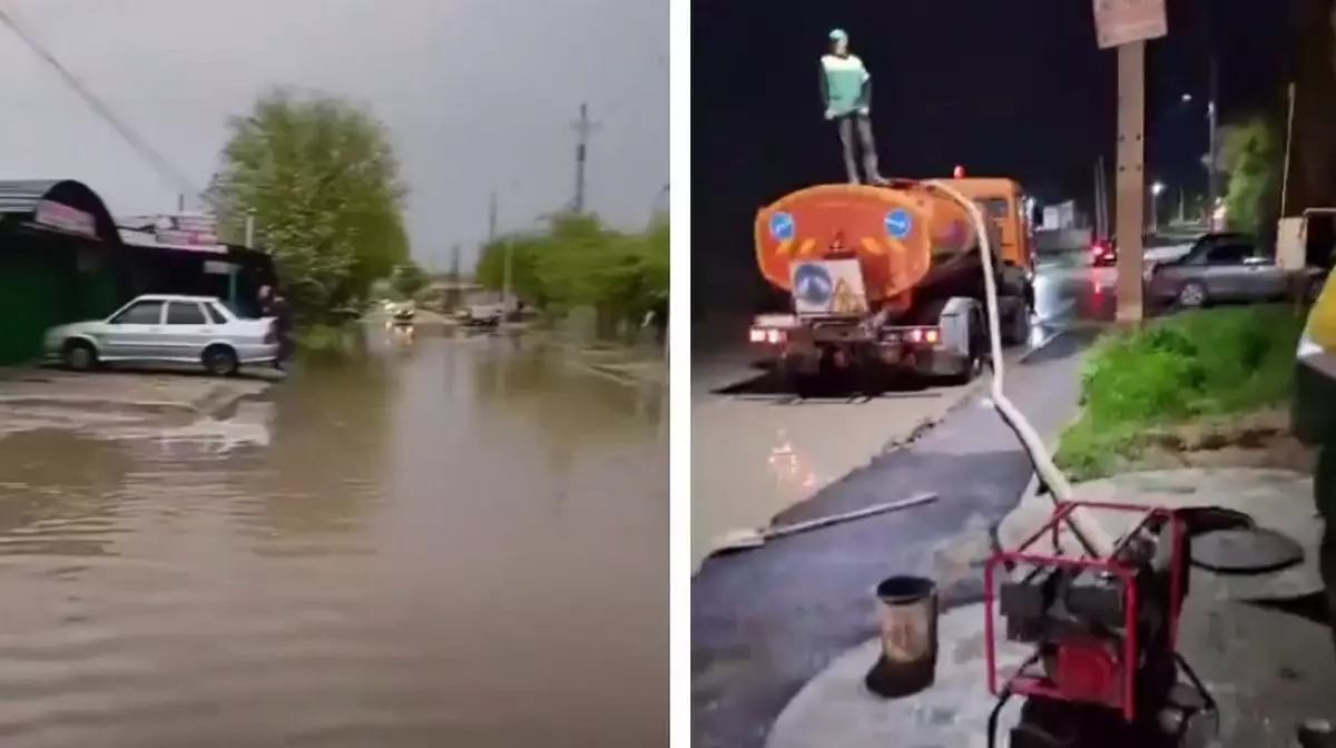 В Шымкенте из-за сильных дождей затопило улицы