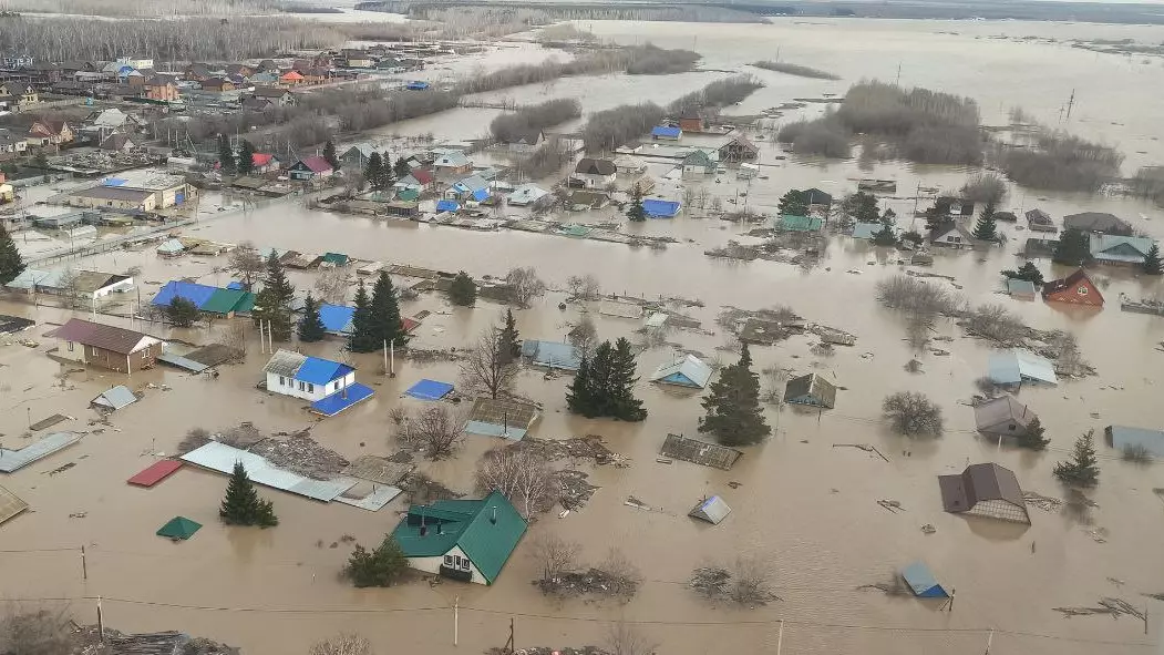 Затопленные районы Петропавловска с высоты птичьего полета