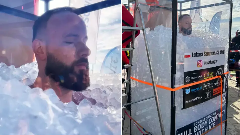 Новый мировой рекорд: мужчина больше четырёх часов простоял в ящике со льдом