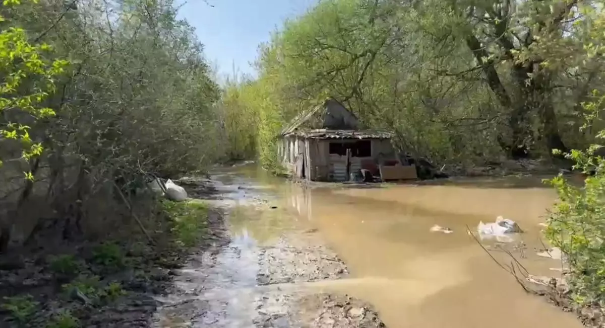 Река Жайык затапливает дачные массивы вблизи Уральска (ВИДЕО)