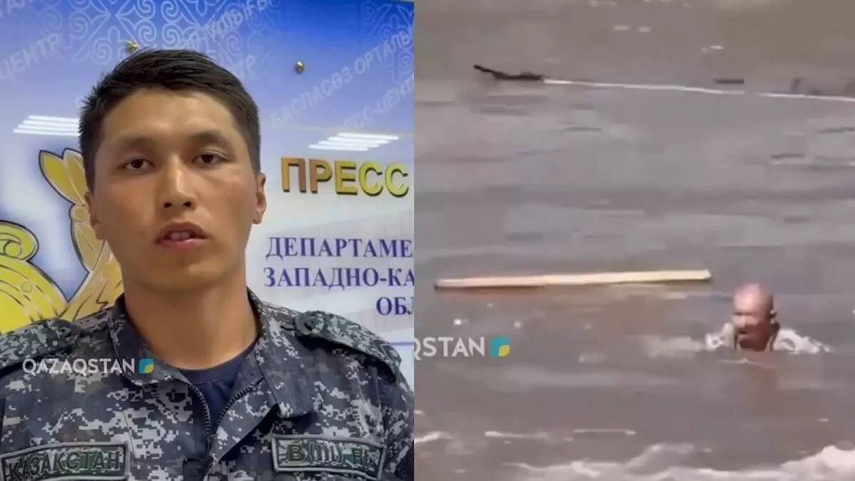 «Ағып кете жаздады». Полиция қызметкері Жайық өзенінде суға батып бара жатқан адамды құтқарды