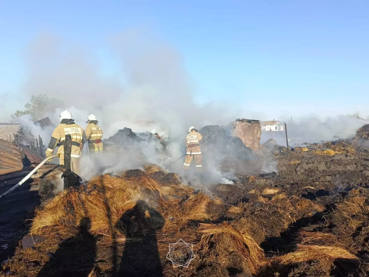 5 тонн сена и две хозпостройки горели в Костанайской области