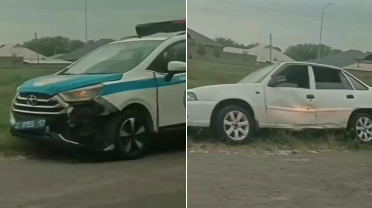 В Шымкенте мужчина на угнанном автомобиле протаранил полицейский внедорожник