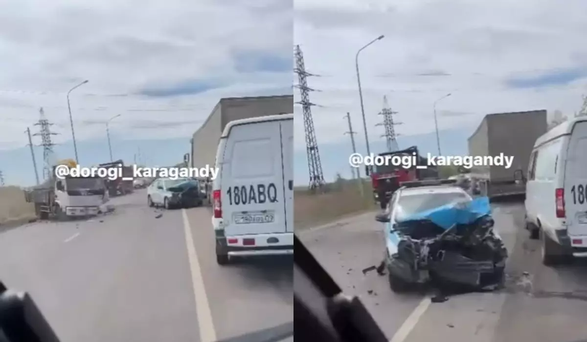 Полицейская машина попала в ДТП с грузовиком в Караганде (ВИДЕО)