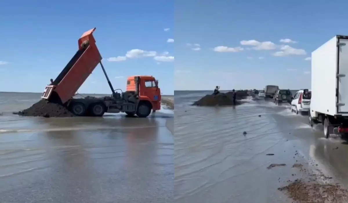 Участок трассы Атырау – Индер затопило водой (ВИДЕО)