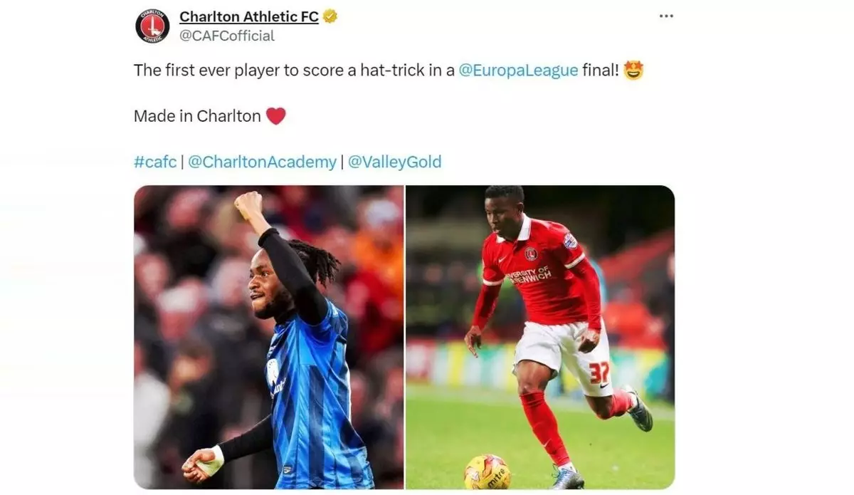 «Чарльтон» поздравил Лукмана с победой в Лиге Европы. Форвард является воспитанником клуба