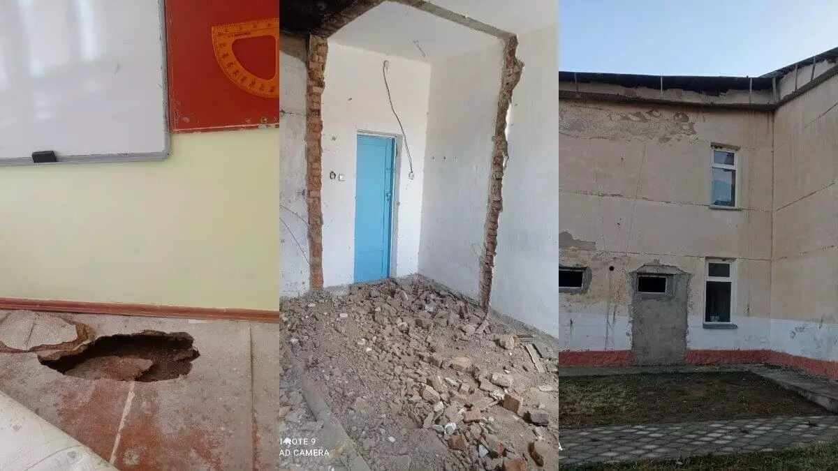 Шок от увиденного: школа им. Мухтара Ауэзова разрушается однако продолжает работать в Туркестанской области
