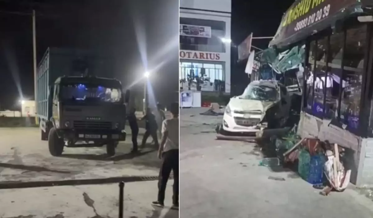 Водитель КамАЗа после драки с местными жителями снес на грузовике магазин (ВИДЕО)