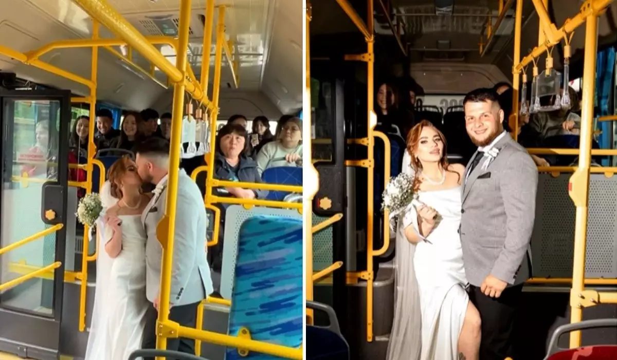 Молодожены устроили фотосессию в карагандинском автобусе (ВИДЕО)