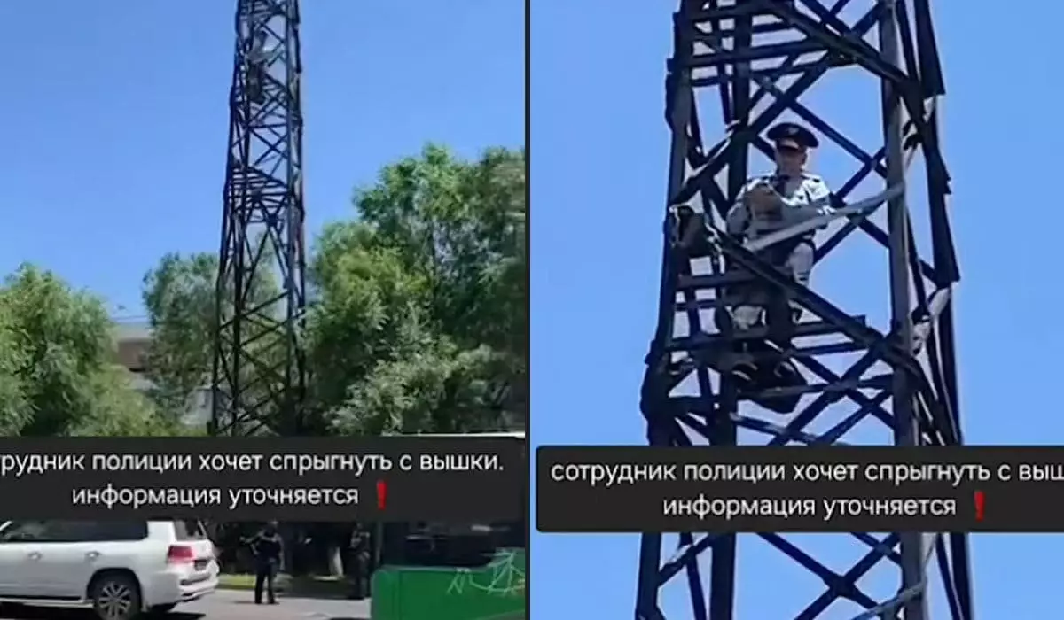 «Сотрудник полиции хочет спрыгнуть с вышки»: видео сняли в Алматы