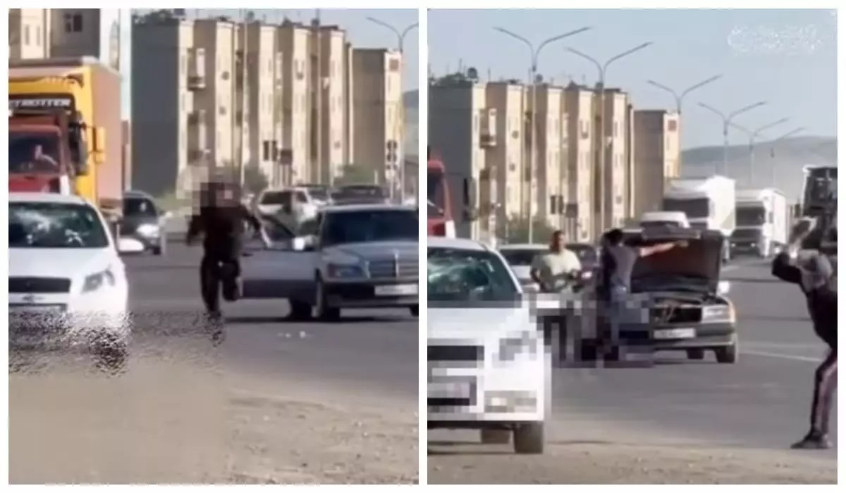Кидал камни в автомобили: неадекватного мужчину сняли на видео в Абайской области