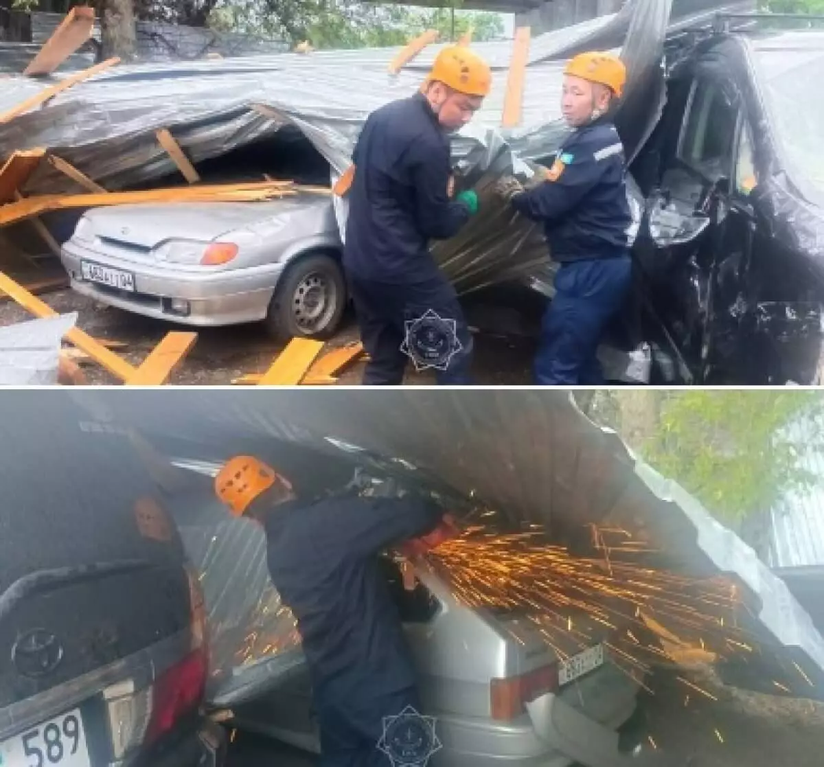 Мужчина с ребенком оказались заблокированы в машине, на которую упала кровля в Актобе