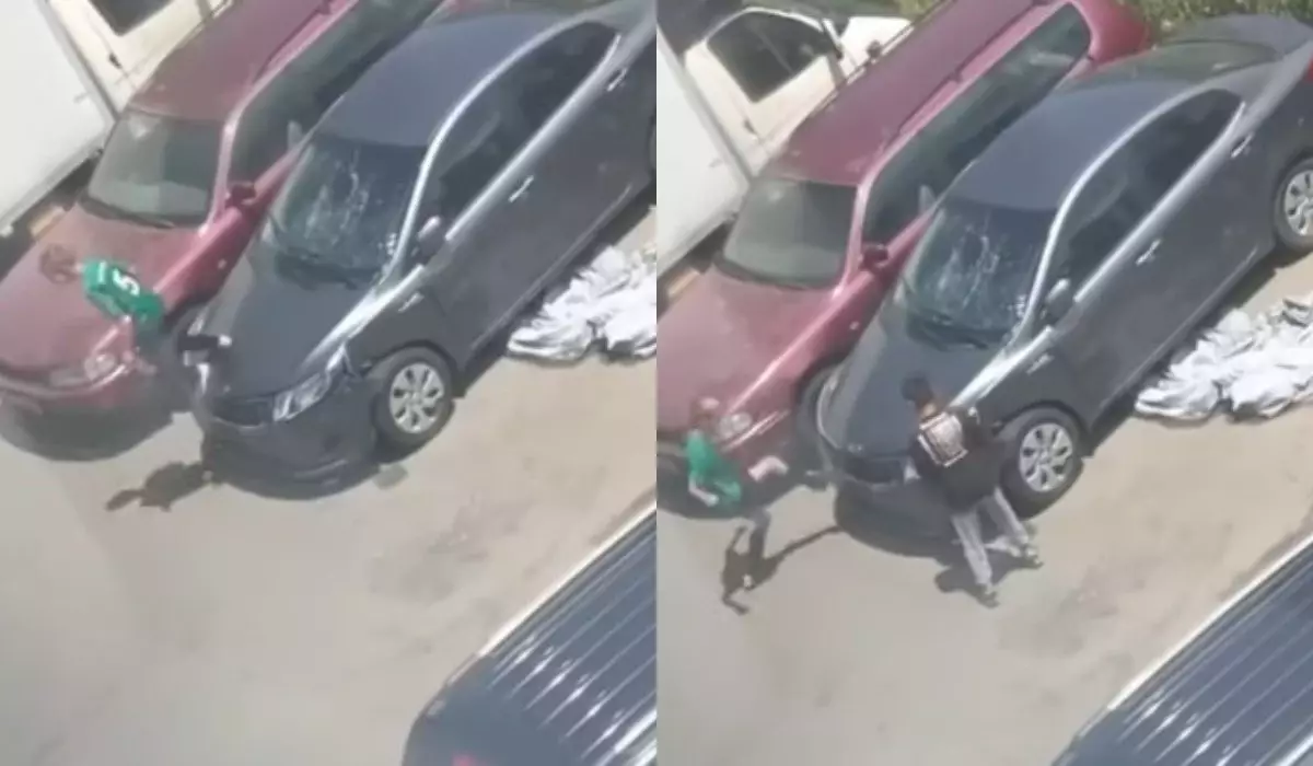 Дети разгромили припаркованную на стоянке машину в Алматы (ВИДЕО)