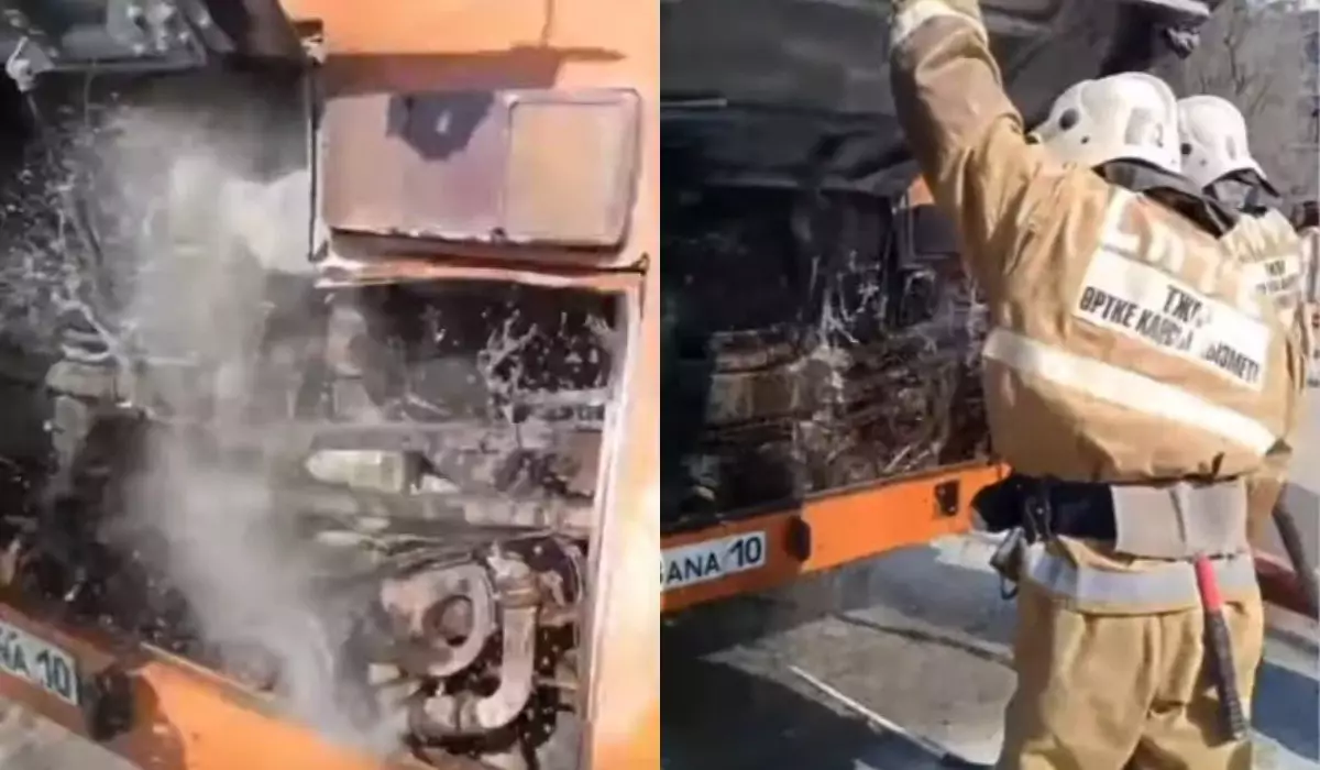 Автобус с пассажирами загорелся на ходу в Рудном (ВИДЕО)