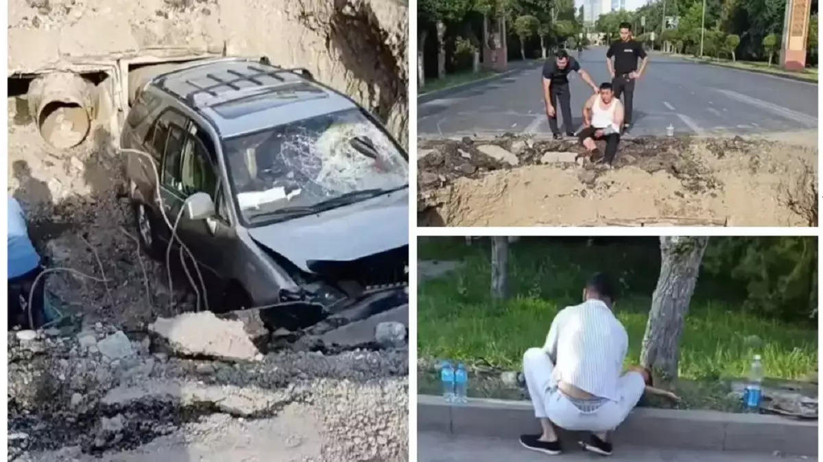 Доездился: в Таразе водитель нарушил ПДД и провалился в яму