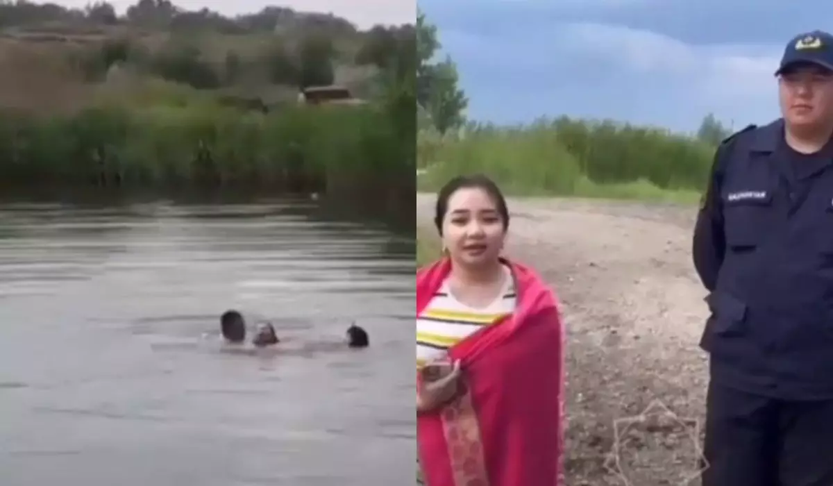 Тонущую в воде девушку сняли на видео в Семее