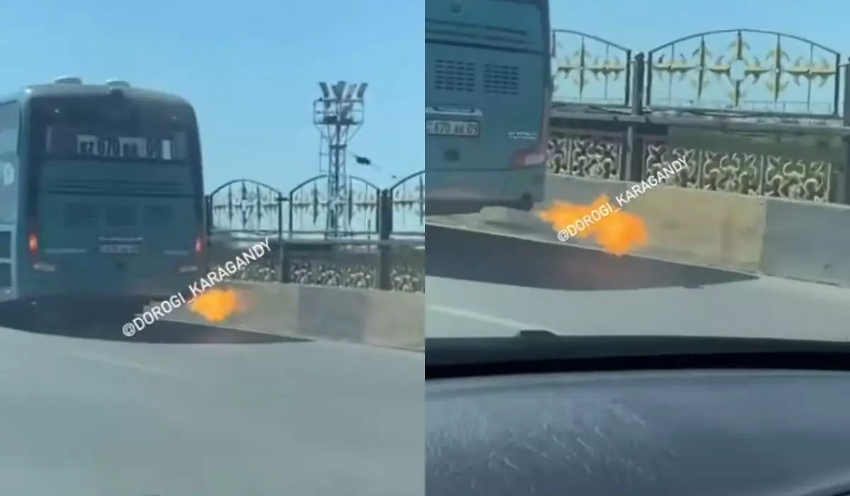 «Бэтмобиль на минималках»: пламя извергал автобус на дороге в Караганде (ВИДЕО)