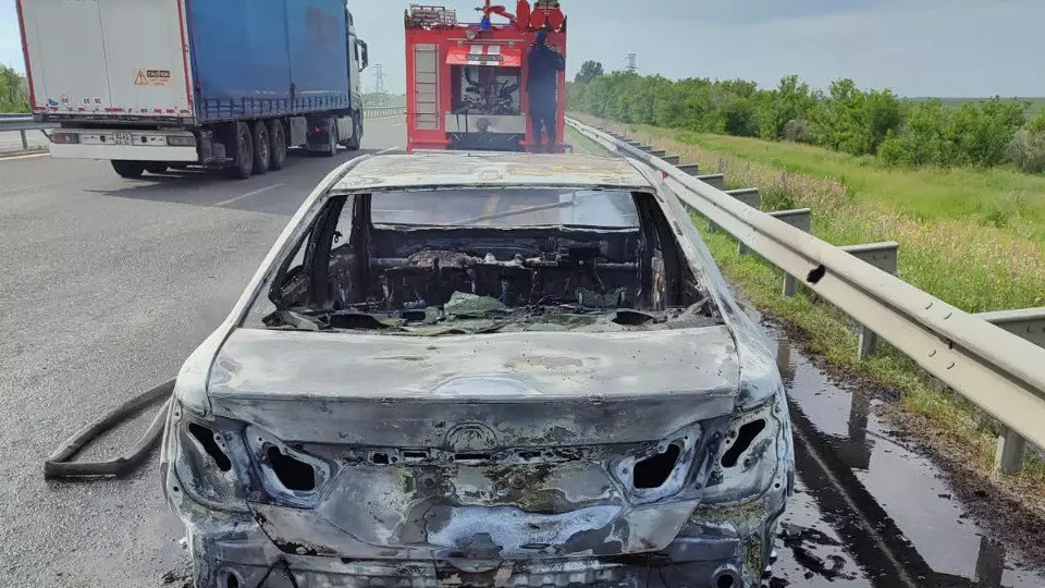 На трассе «Астана-Петропавловск» загорелась машина