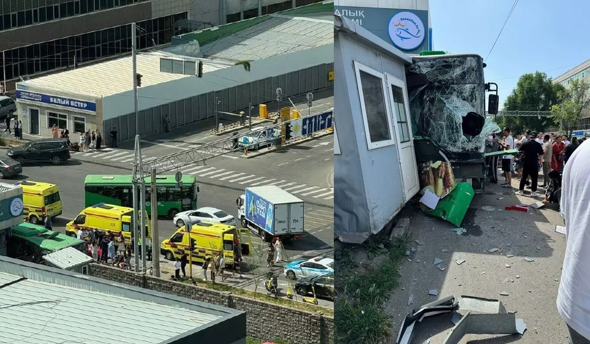 Легковушка столкнулась в автобусом в Алматы: один пассажир погиб и 16 пострадали (ВИДЕО)