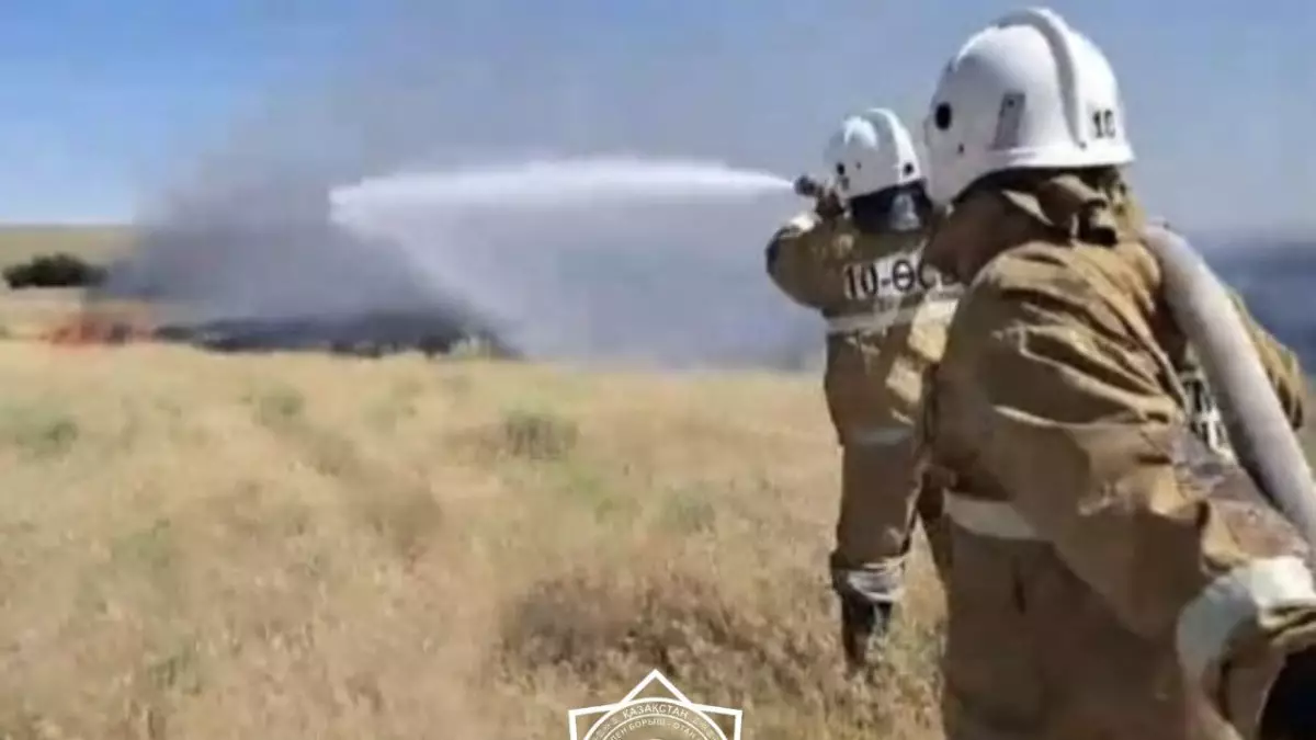 Спасатели МЧС потушили сухую траву в Туркестанской области