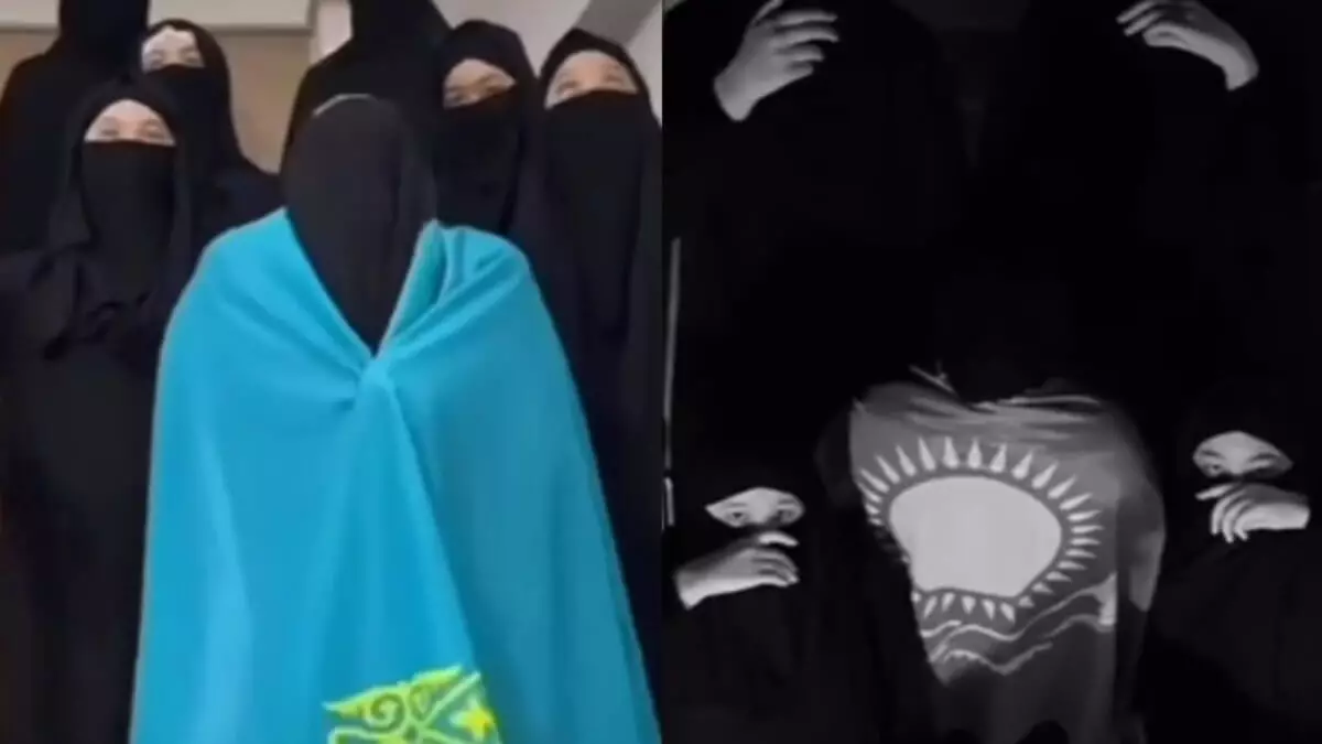«Отправляемся в Афганистан»: девушки в никабах с флагом Казахстана шокировали соцсети (ВИДЕО)