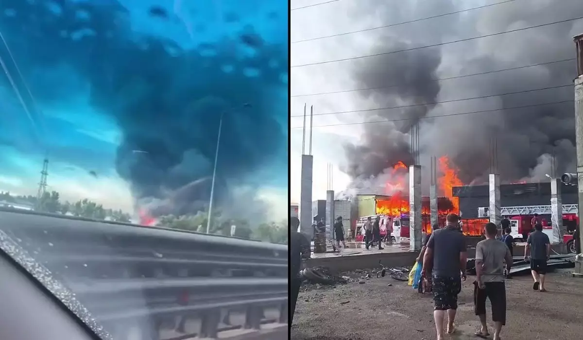 Пожар произошел на складе с люстрами в Алматы (ВИДЕО)