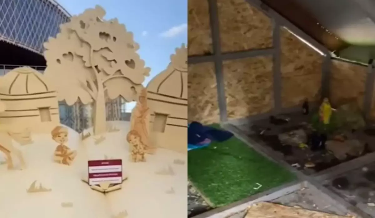 Инсталляцию около дворца школьников в Астане превратили в уличный туалет (ВИДЕО)