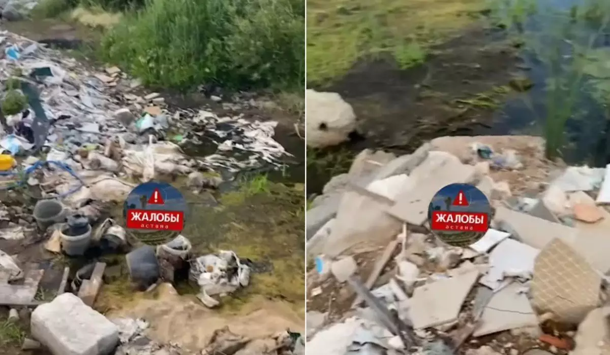 Мусор и отходы гниют в реке за вокзалом в Астане (ВИДЕО)