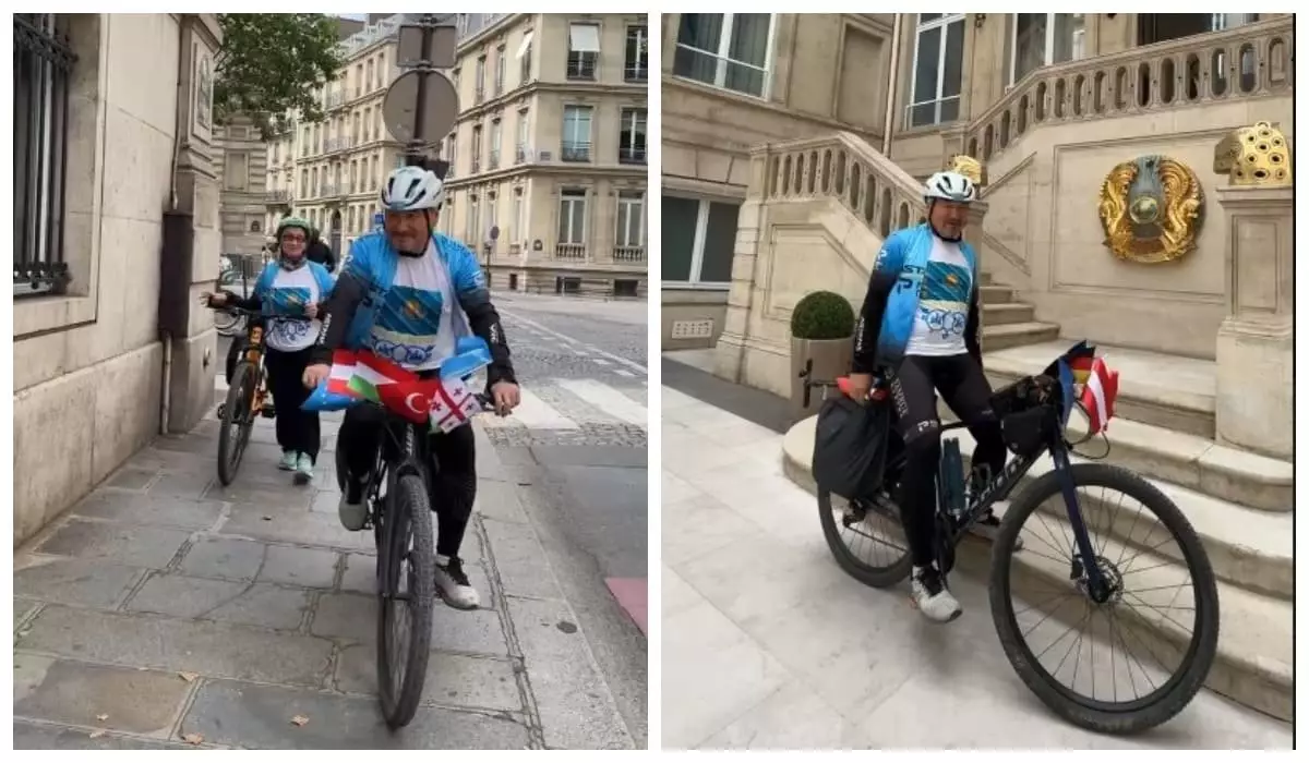 Казахстанский пенсионер доехал на велосипеде до Парижа (ВИДЕО)