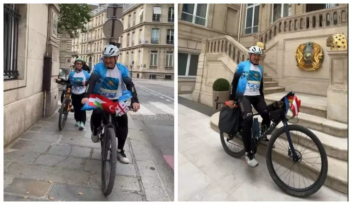 Зейнеткер Рәббім Борашев велосипедпен Парижге аман-есен жетті (ВИДЕО)