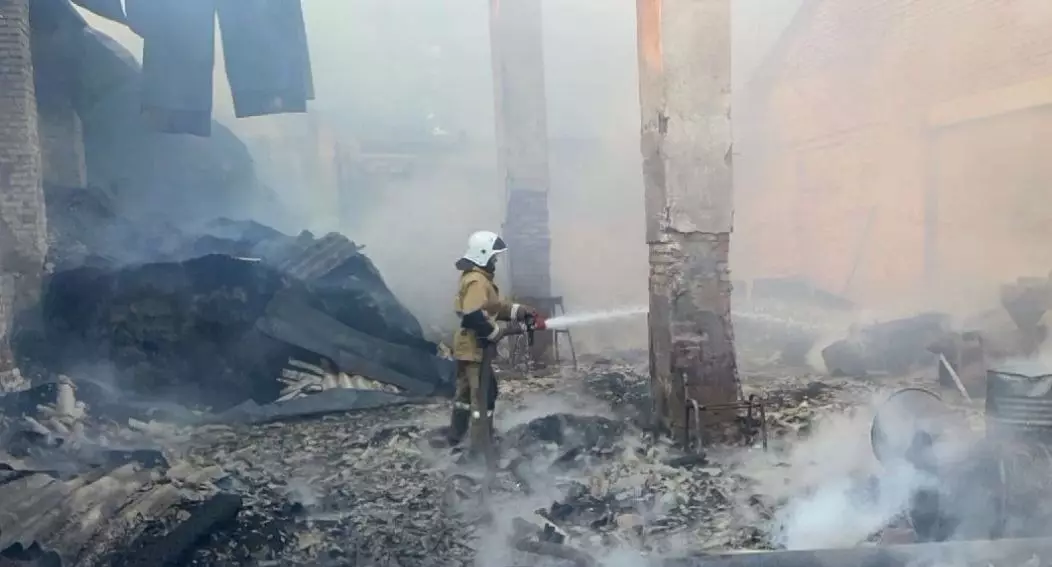 Крупный пожар произошел на складе стройматериалов близ Алматы