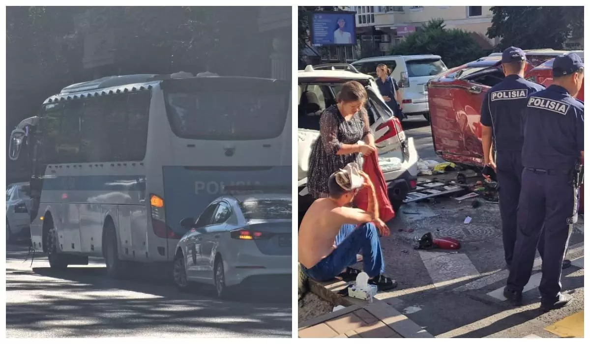Полицейская машина столкнулась с легковушкой в центре Алматы