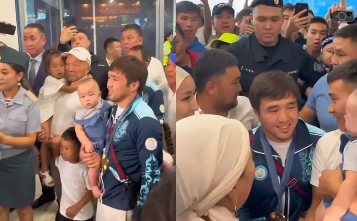 Как встретили дзюдоистов Сметова и Кыргызбаева в аэропорту Алматы после триумфа на Олимпиаде