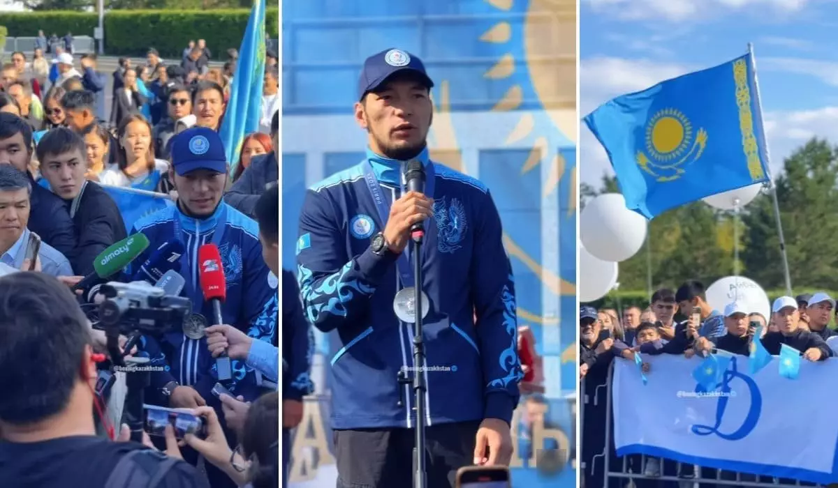 Серебряный призер Олимпиады Нурбек Оралбай прилетел в Астану (ВИДЕО)