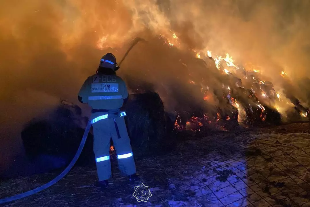 Более тысячи рулонов сена сгорели в селе Алматинской области