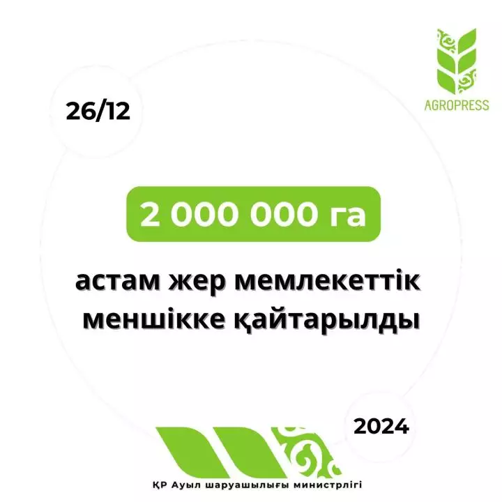 Более 2 000 000 га земель возвращено в государственную собственность