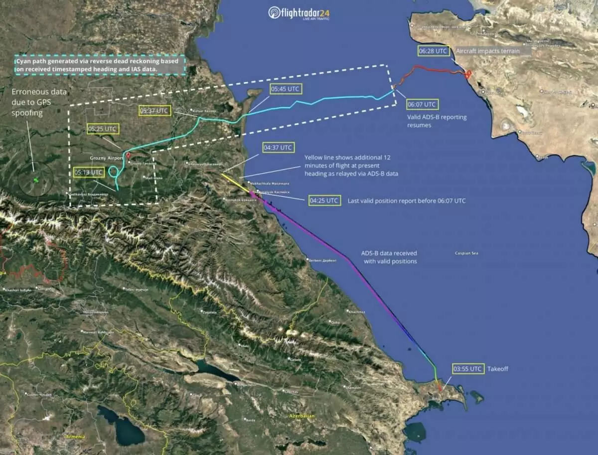 Flightradar24 восстановил детальный маршрут упавшего в Казахстане самолета